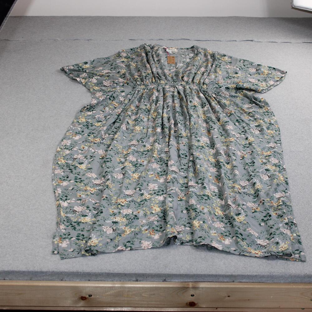 Natural Life Dress Womens Large Gray Floral V-Neck Maxi Oversized Boho Kimono
